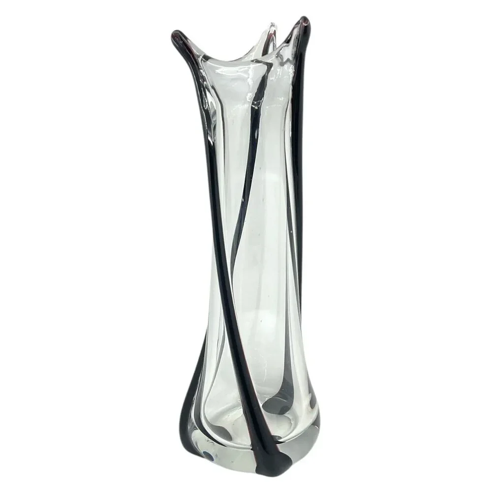 Hand Blown Vase Art Glass Amethyst Swirl Purple Clear Large Eclectic Centerpiece